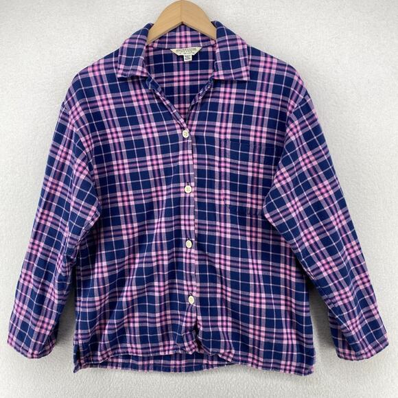 BONSOIR Pajama Set Womens M Flannel Brushed Cotton Plaid Shirt Pants Purple - Picture 2 of 14